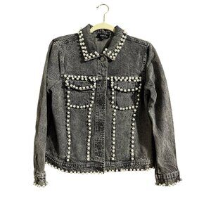 Modx Women's Pearl Studded Denim Jacket Size M NWOT